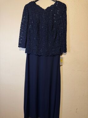 Alex Evenings Navy Lace-Trim sequined Evening Dress Top